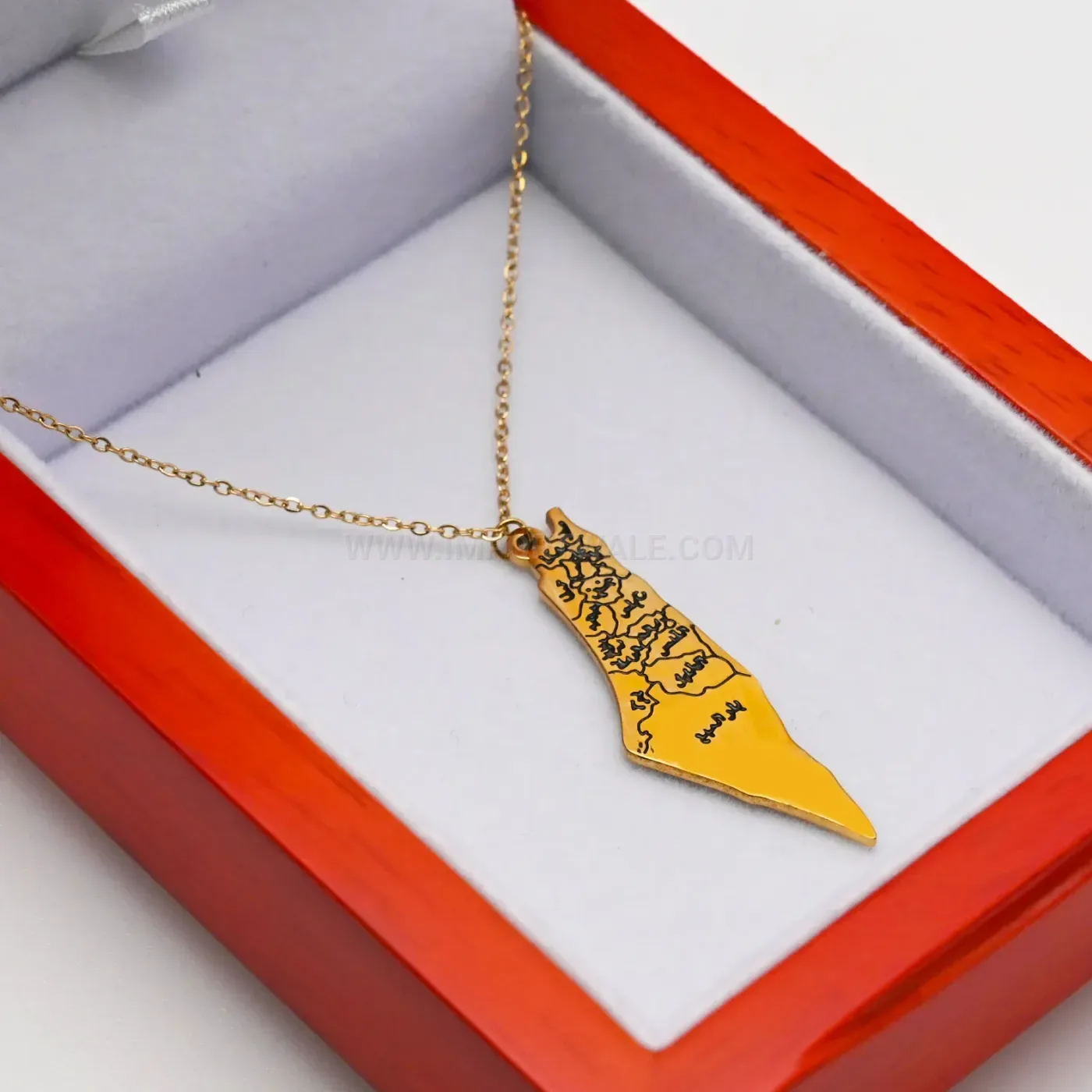 Classic Stainless Steel Calligraphy Palestine Map Pendant Necklace