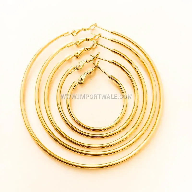 Classic Round Titanium Steel Gold Plated Hoop Earrings