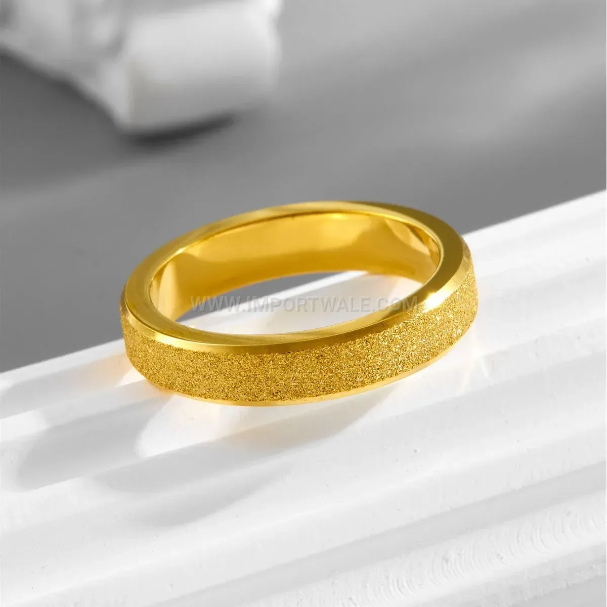 Gold Frosted Sandblasted Titanium Steel Minimalist 4mm Band Ring