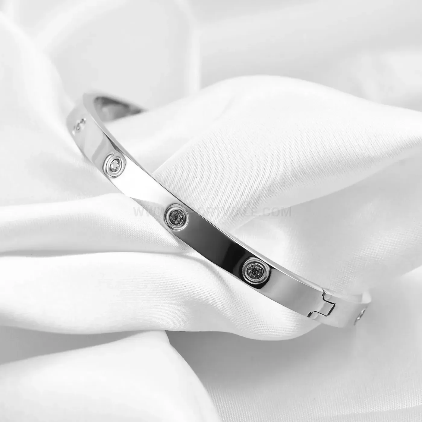 Fashion Minimalist Zircon Open Cuff Stainless Steel Bangle Bracelet