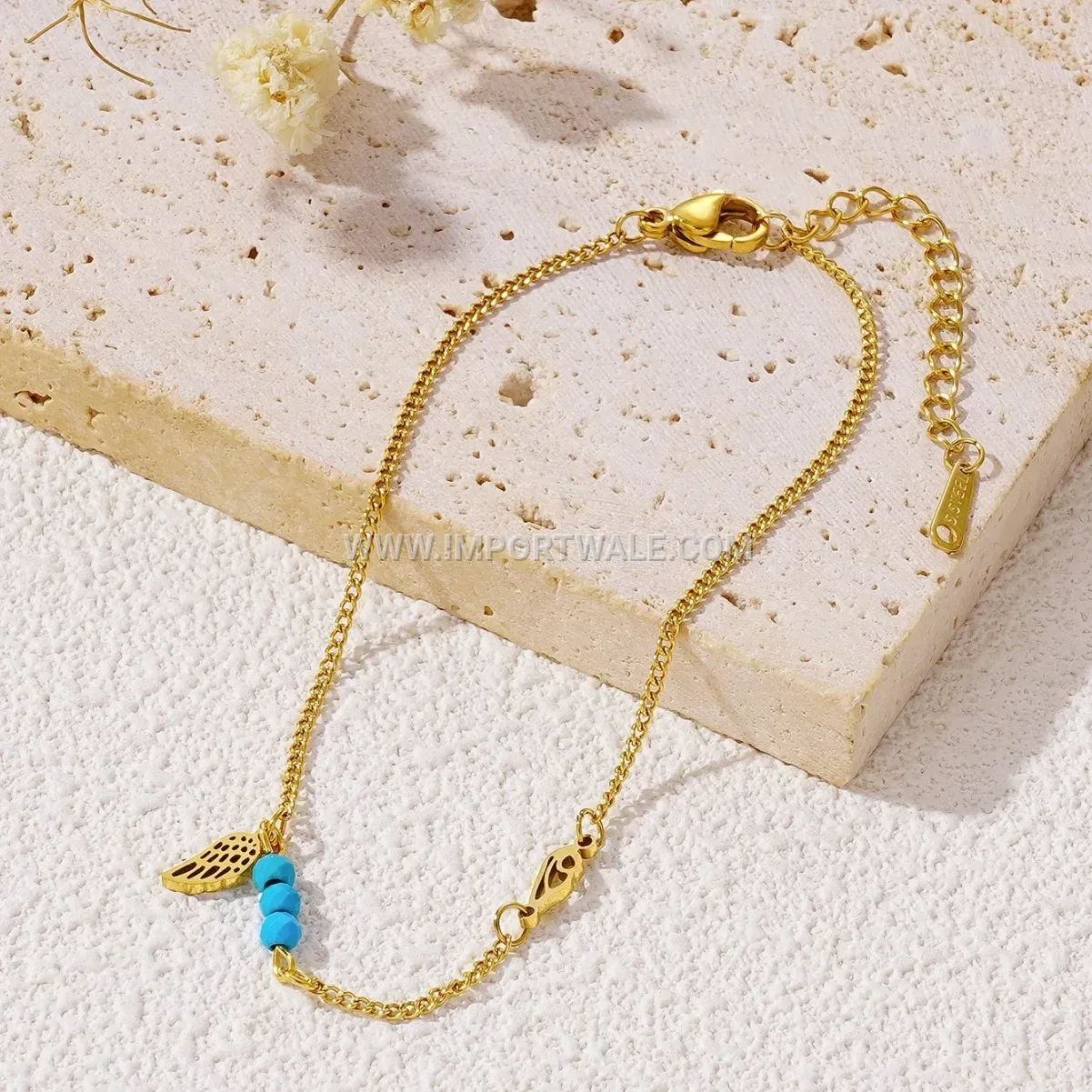 Turquoise Stone Wing Anti Tarnish Stainless Steel Anklet