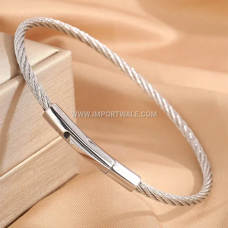 Twisted Steel Wire Push Opening Bangle Bracelet