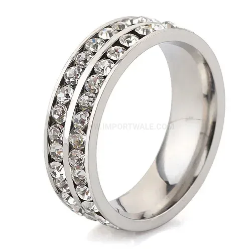 Double Row Crystal Embellished Stainless Steel Ring