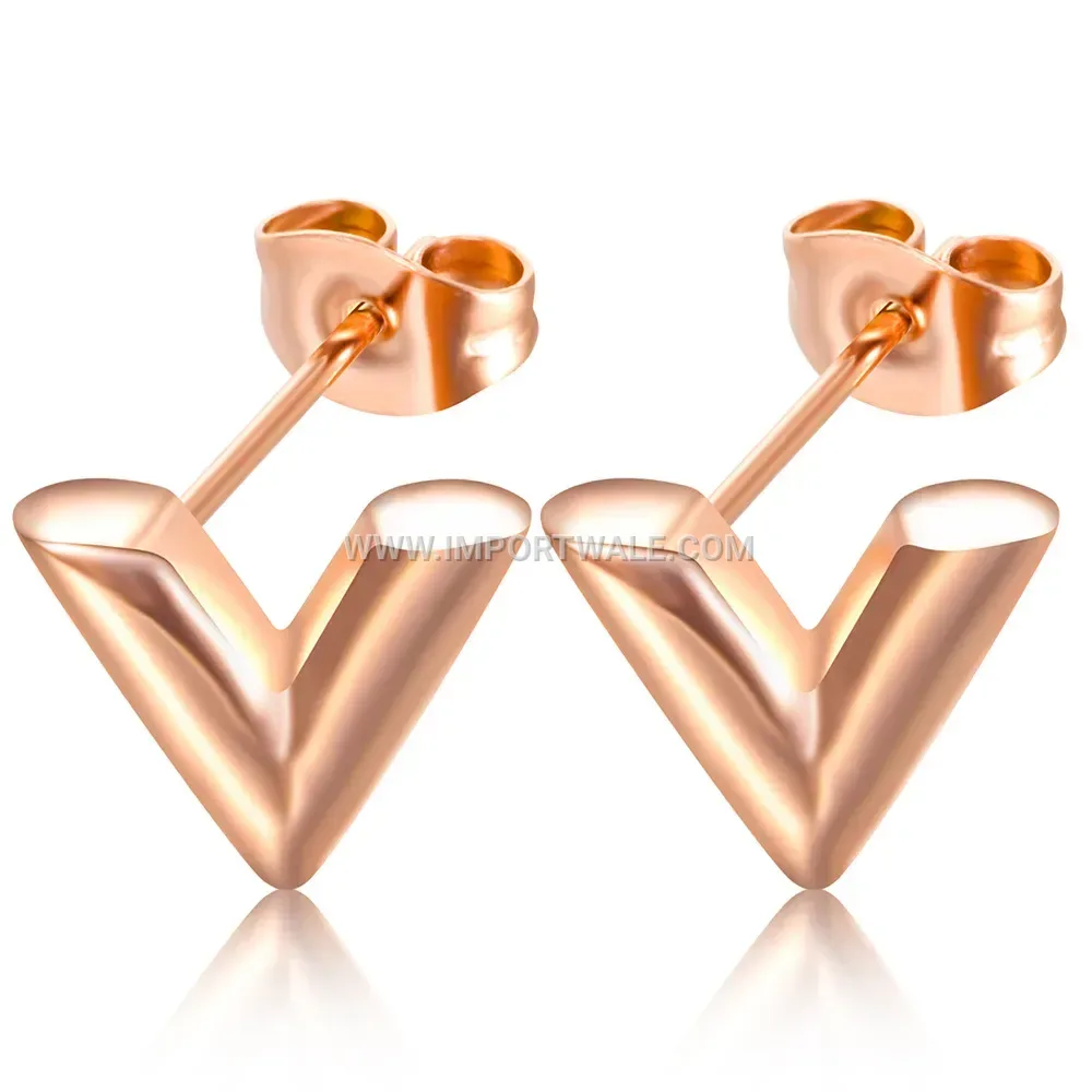 Stainless Steel V Letter Stud Earrings in Sleek Minimalist Style