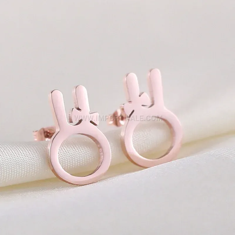 Cute Rose Gold Stainless Steel Rabbit Stud Earrings