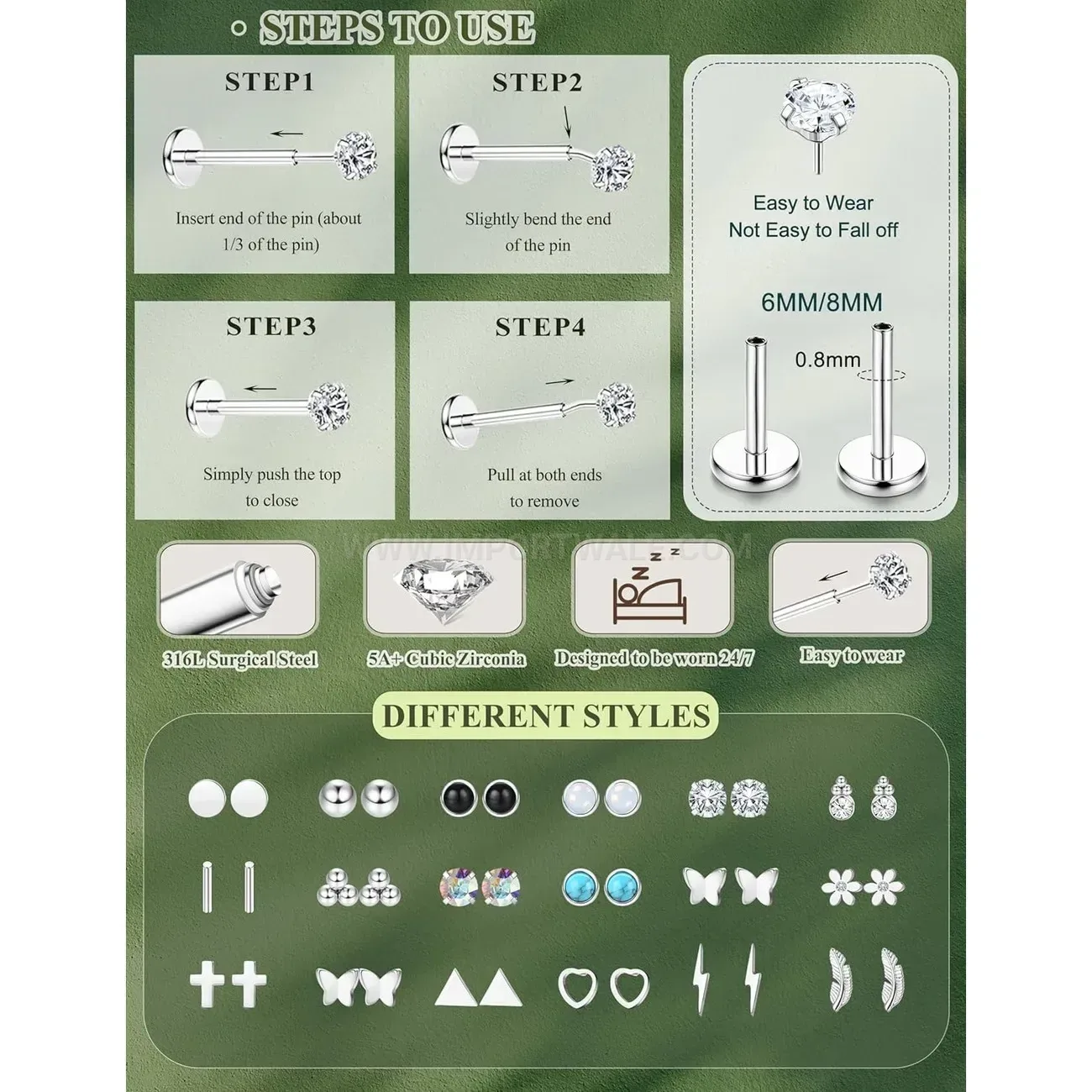 Chic Flat Back Threaded Stainless Steel Multi-Style Piercing Studs