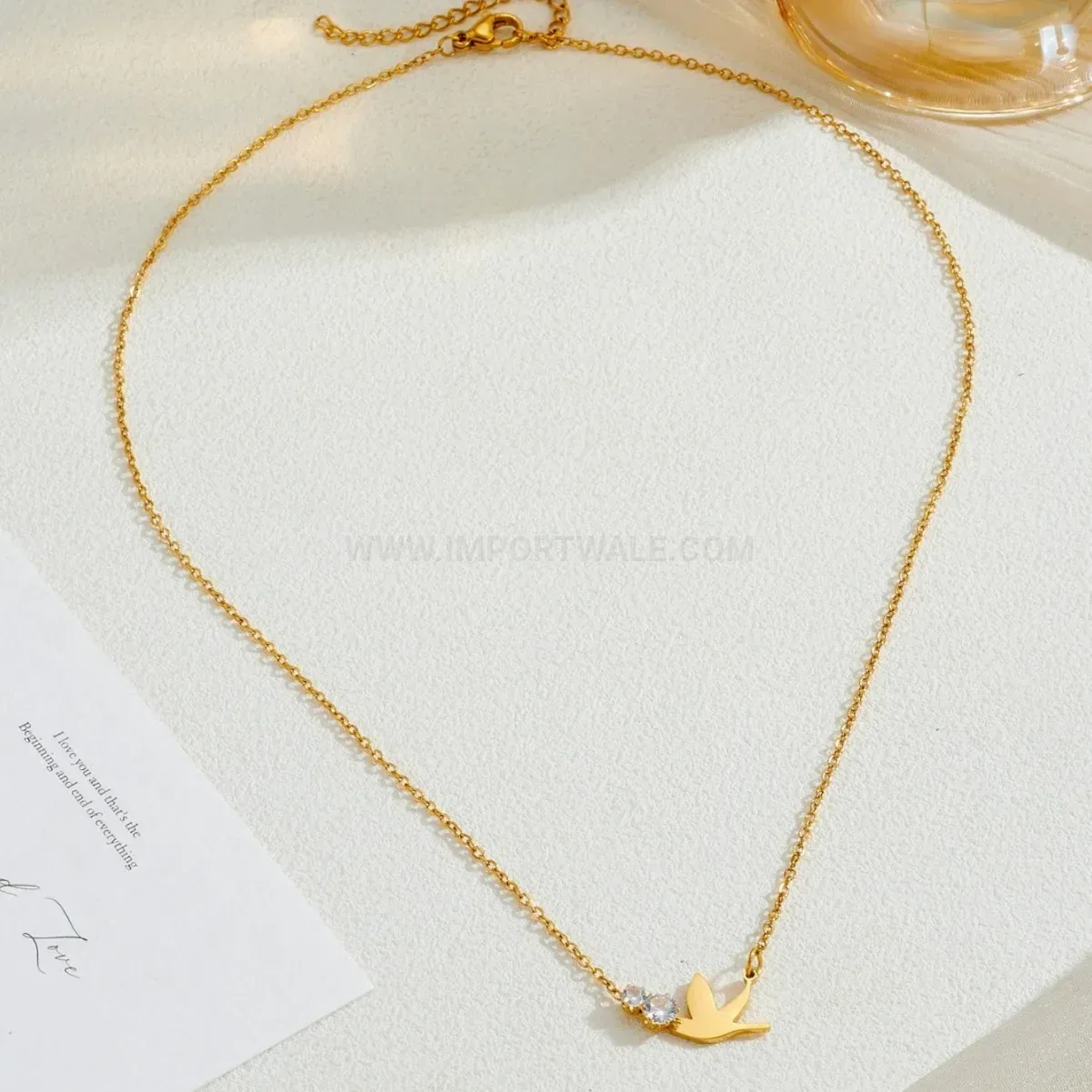 Designer Gold Plated Stainless Steel Peace Dove Charm Pendant Necklace