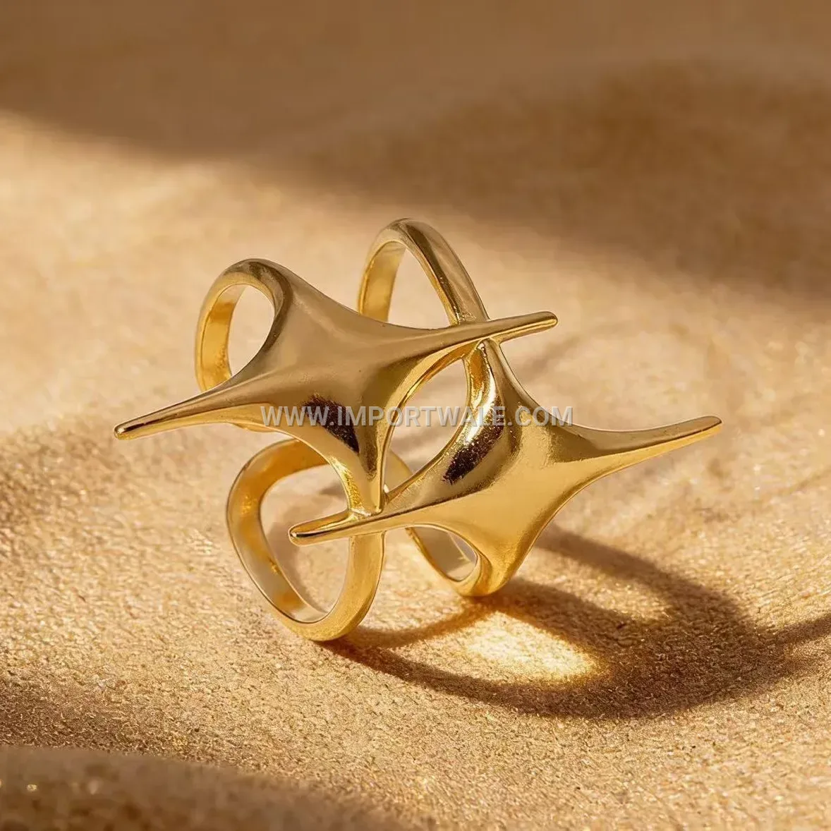 Adjustable Gold Plated Stainless Steel Star Motif Cocktail Ring