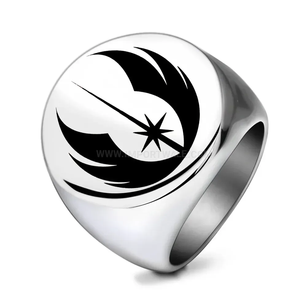 Modern Vintage Engraved Jedi Crest Stainless Steel Signet Ring
