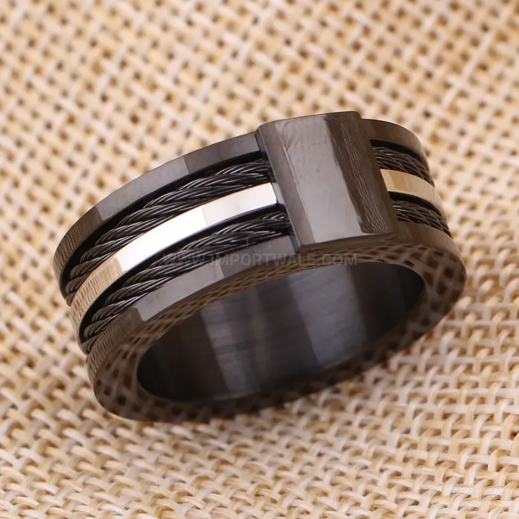 Modern Double Cable Wire Inlay Stainless Steel Ring 10mm
