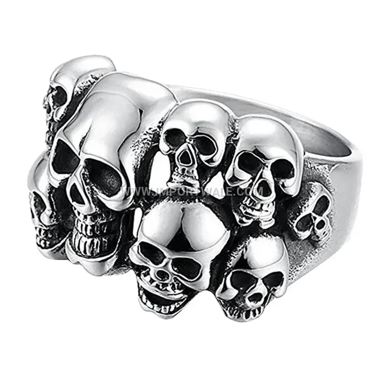 Double Layer Skull Titanium Steel Biker Ring