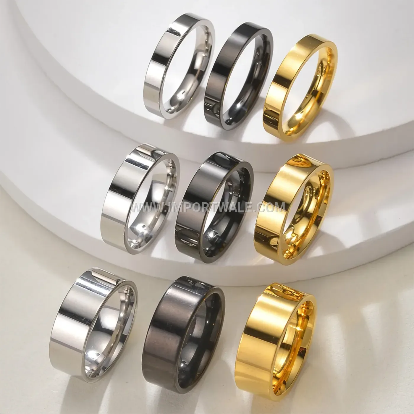 Polished Minimalist Stainless Steel Plain Band Ring Set