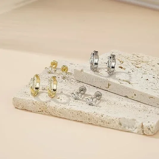 Bold French Floral Rhinestone Stainless Steel Piercing Stud Set
