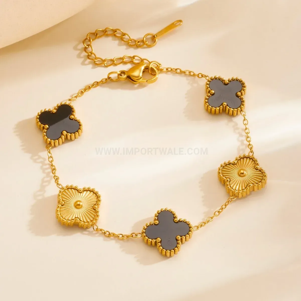 Stainless Steel Mother of Pearl Four Leaf Clover Bracelet