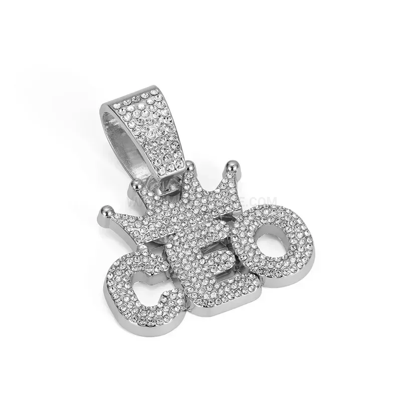 Fashion Rhinestone Paved Crown CEO Letter Alloy Pendant