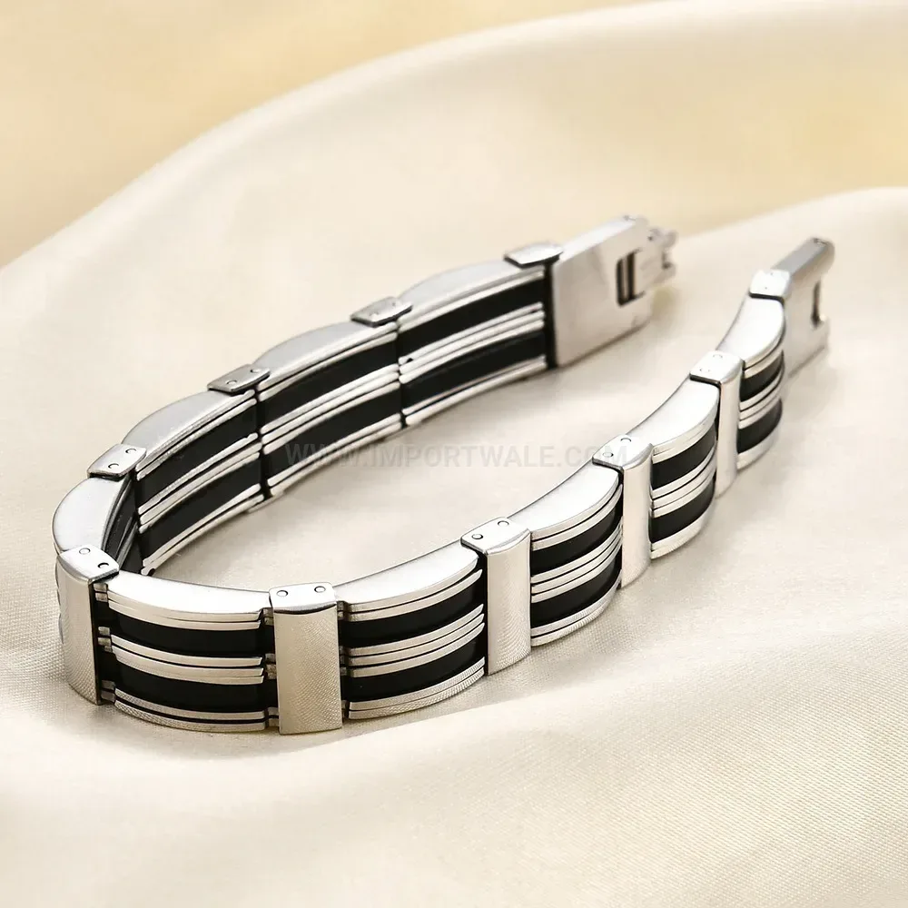 Men's Punk Vintage Stainless Steel Silicone Biker Bracelet