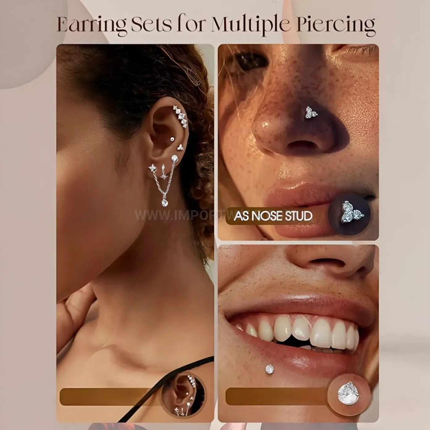 Elegant Flat Back Gemmed Stainless Steel Body Piercing Set