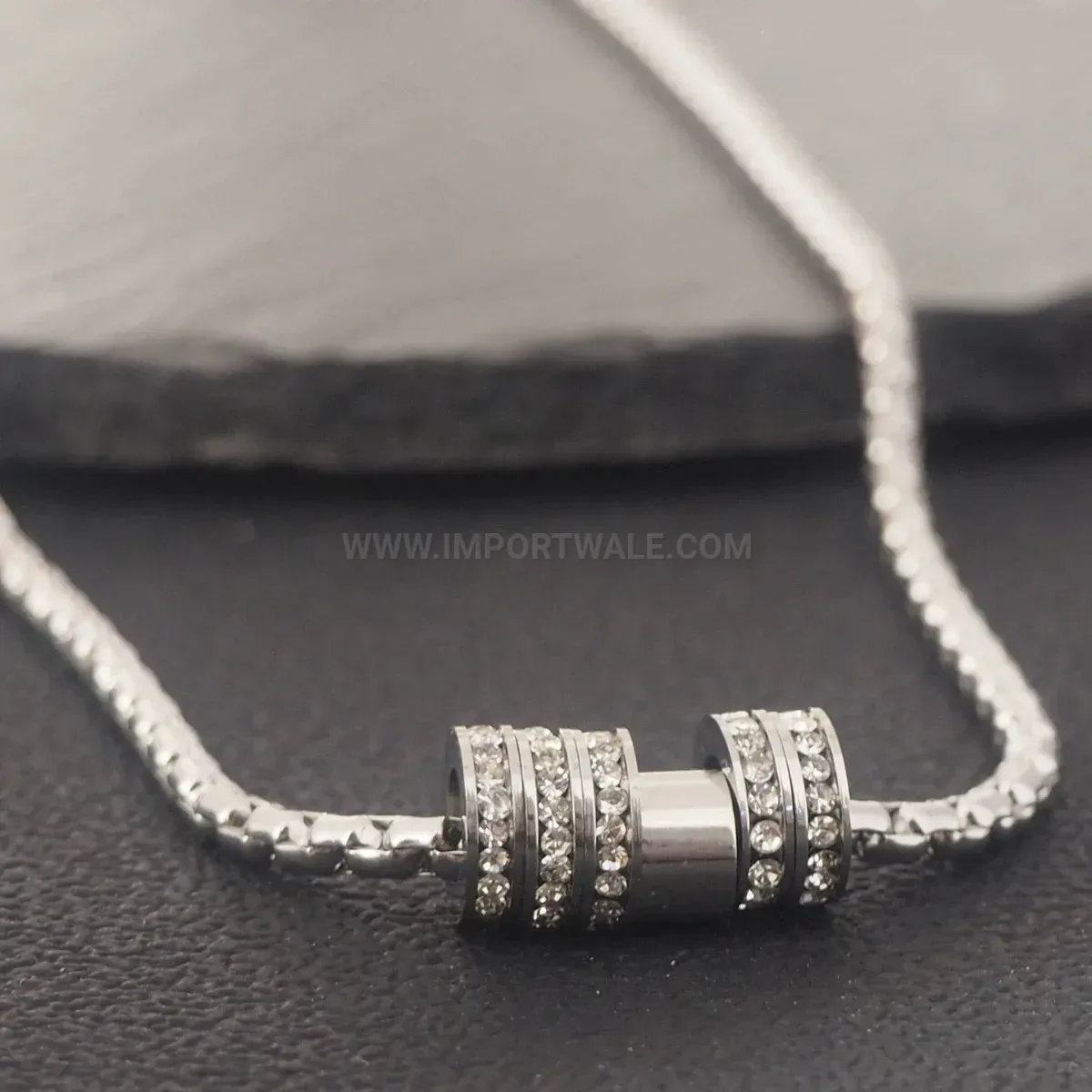 Modern Titanium Steel Geometric Ring Pendant Necklace with Sparkled Crystals