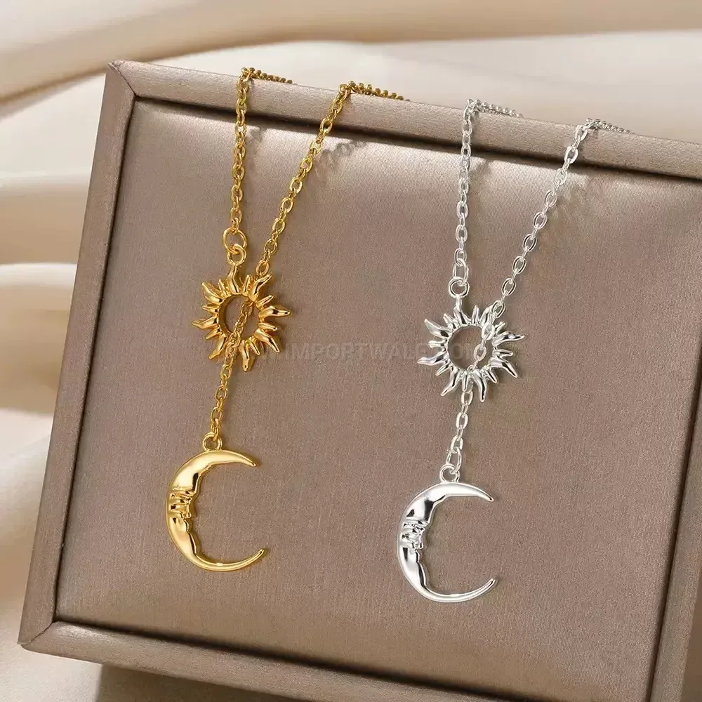 Sun and Moon Dainty Stainless Steel Y Pendant Necklace