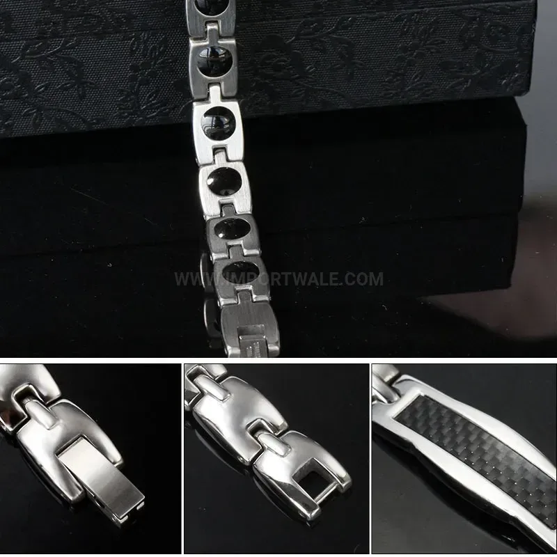 Stylish Men Titanium Steel Carbon Fiber Inlay Bio Magnetic Bracelet