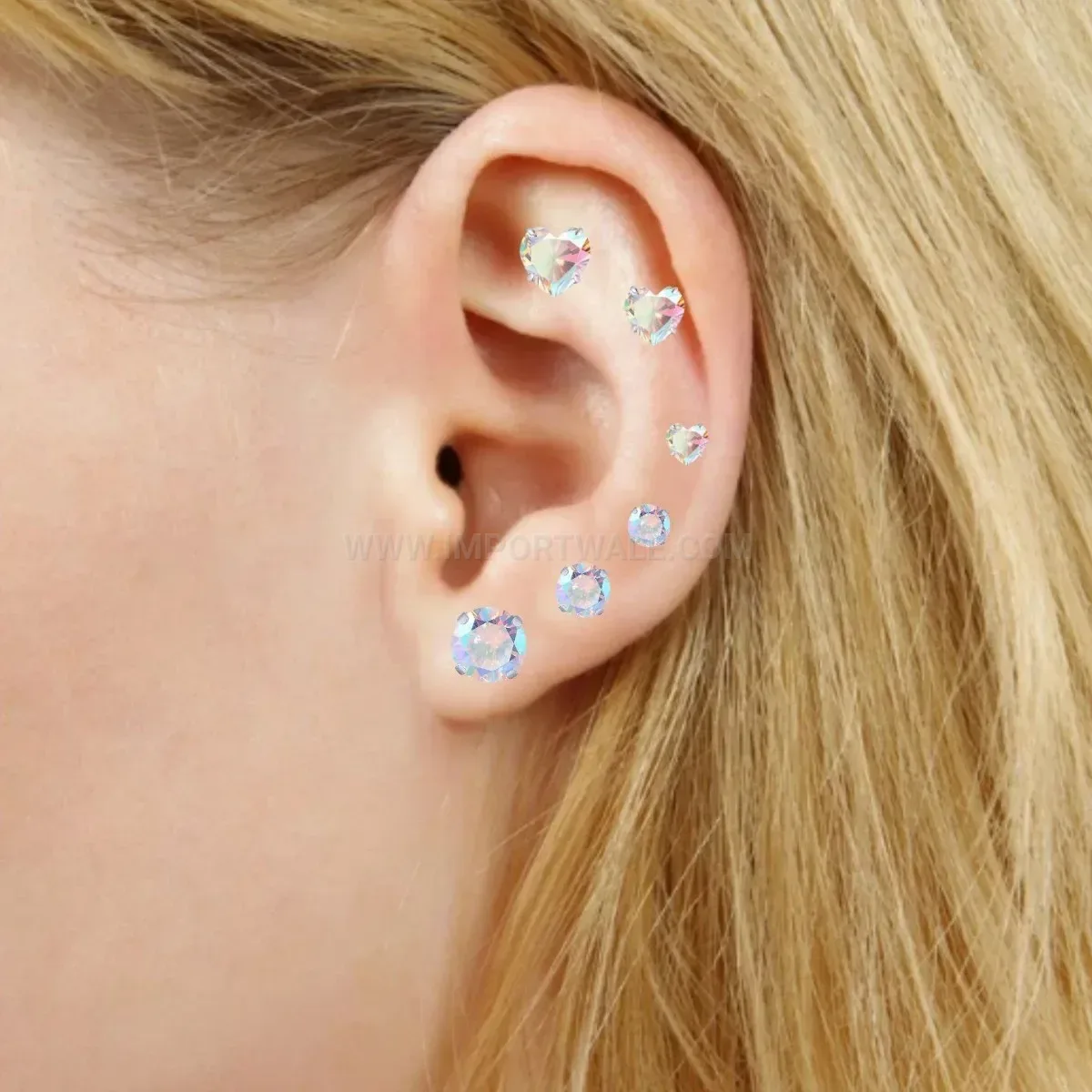 Premium Pink Heart Flat Back Threaded Stainless Steel Earring Set