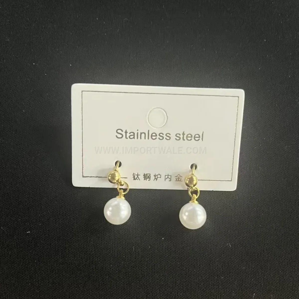 French Luxury Gold Plated Stainless Steel Pearl Drop Earrings