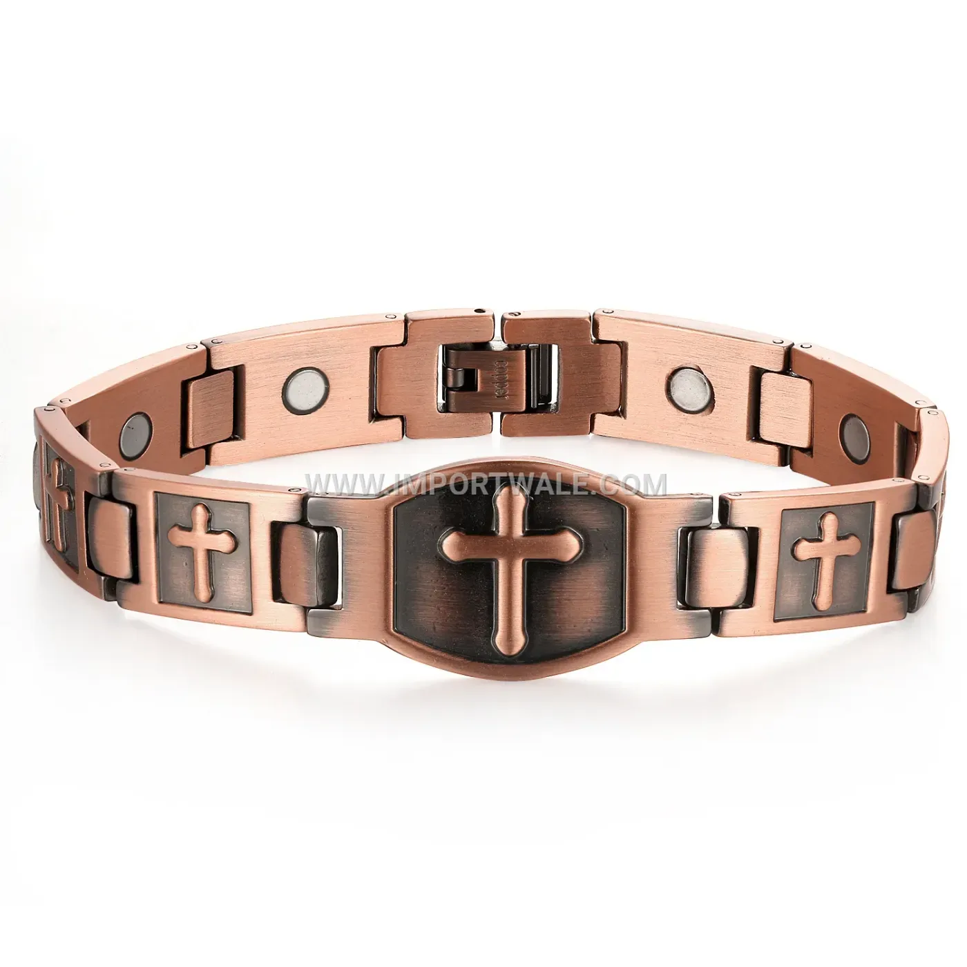Plated Red Copper Bio Magnetic Cross Link Bracelet