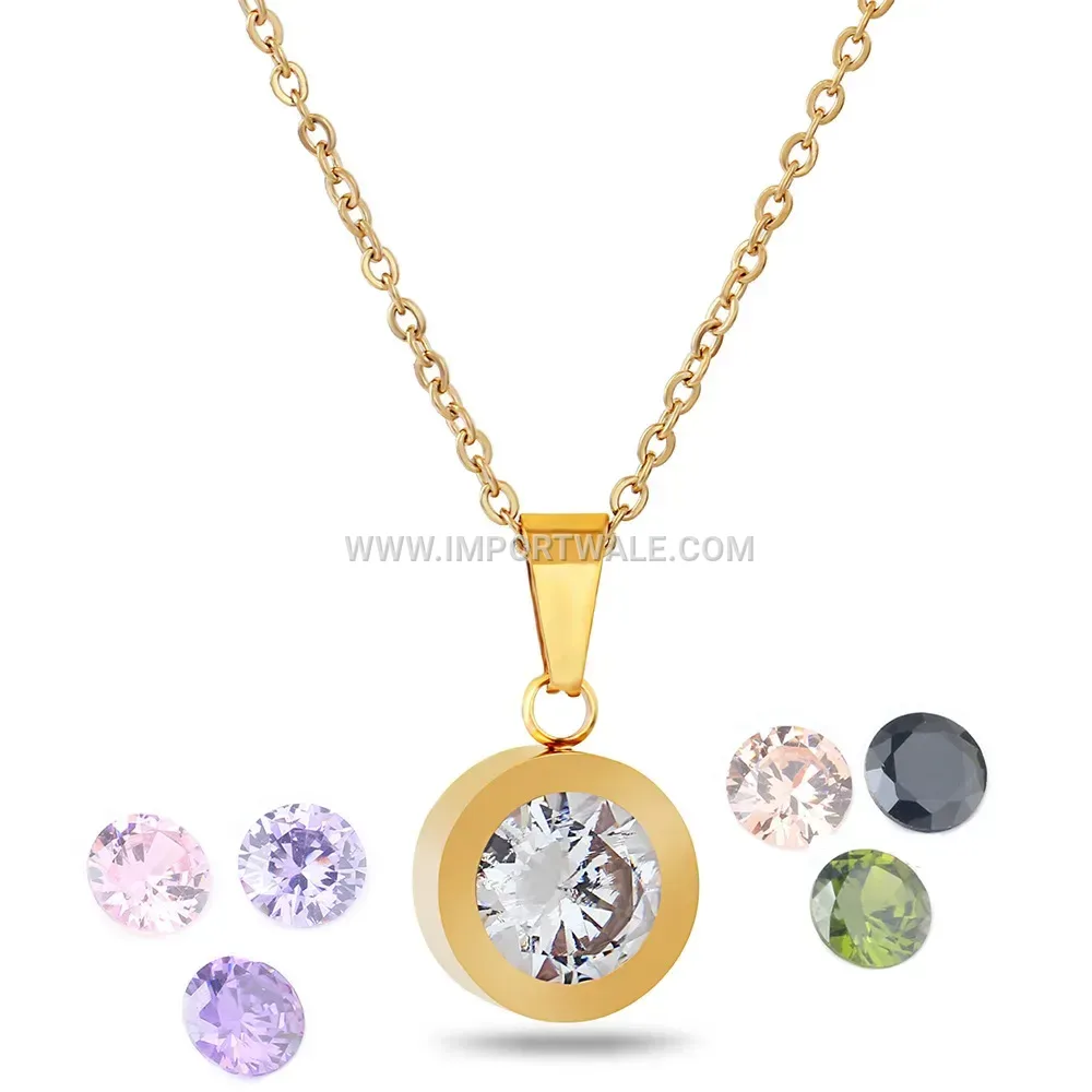 Minimalist Stainless Steel Interchangeable Crystal Pendant Necklace