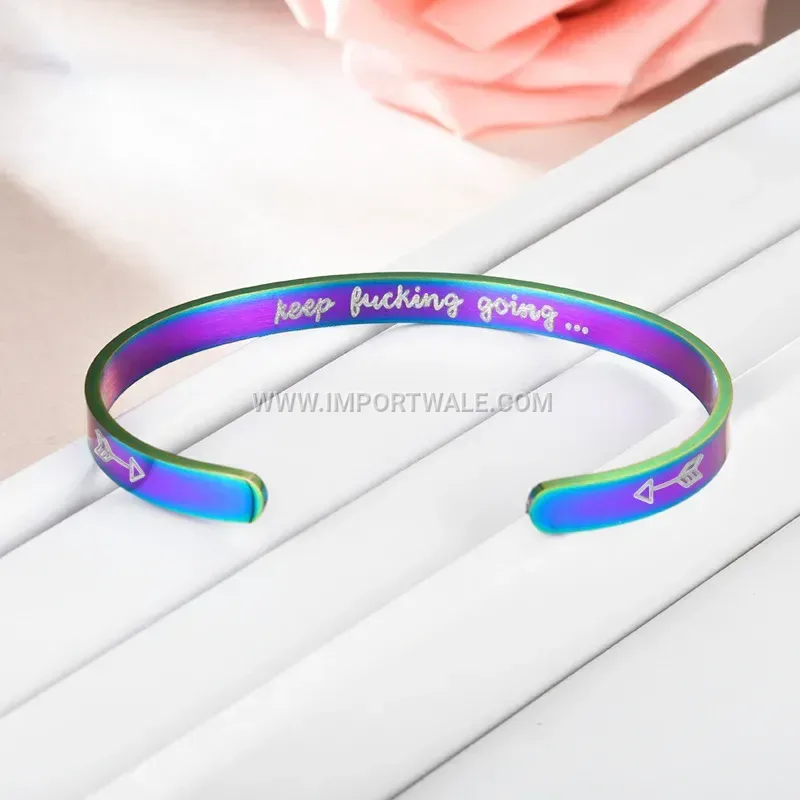 Engraved Stainless Steel Open Cuff Inspirational Bracelet