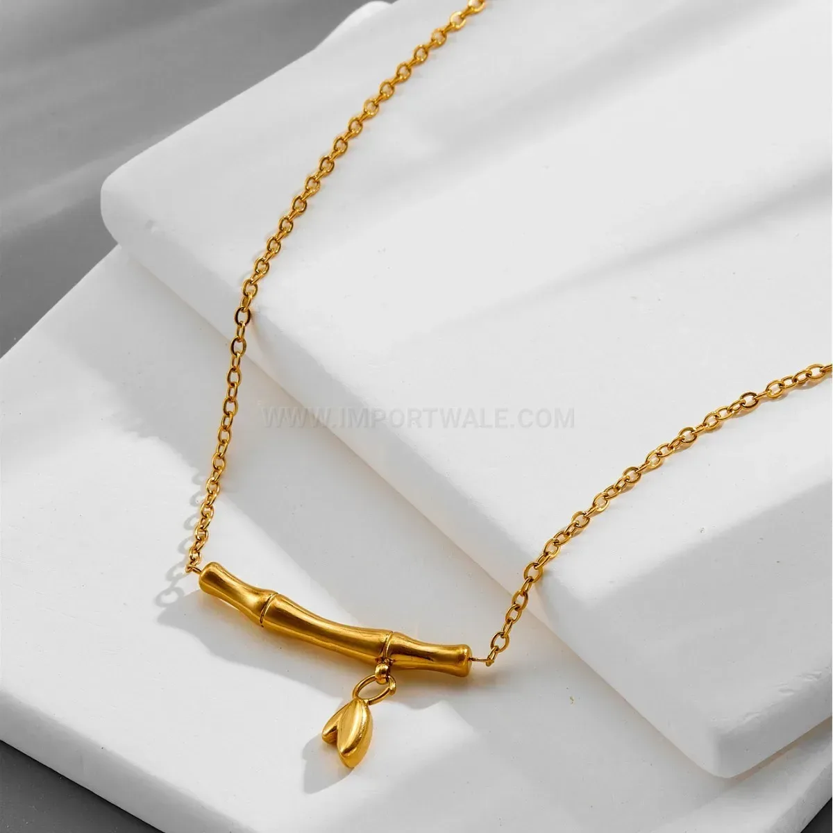 Premium Titanium Steel Bamboo Node Pendant Collar Necklace Gold