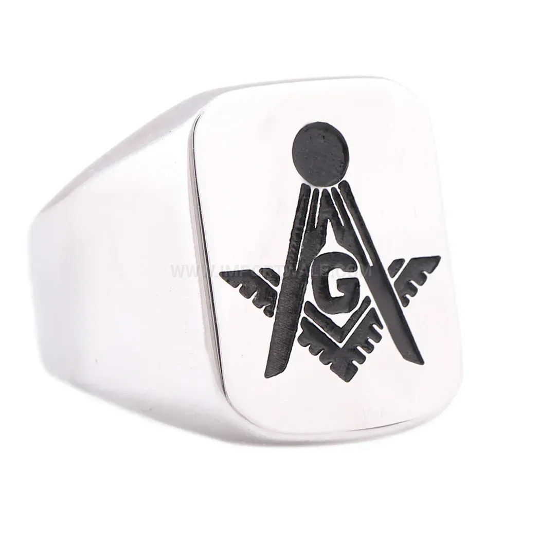 Modern Masonic Emblem Square Stainless Steel Signet Ring