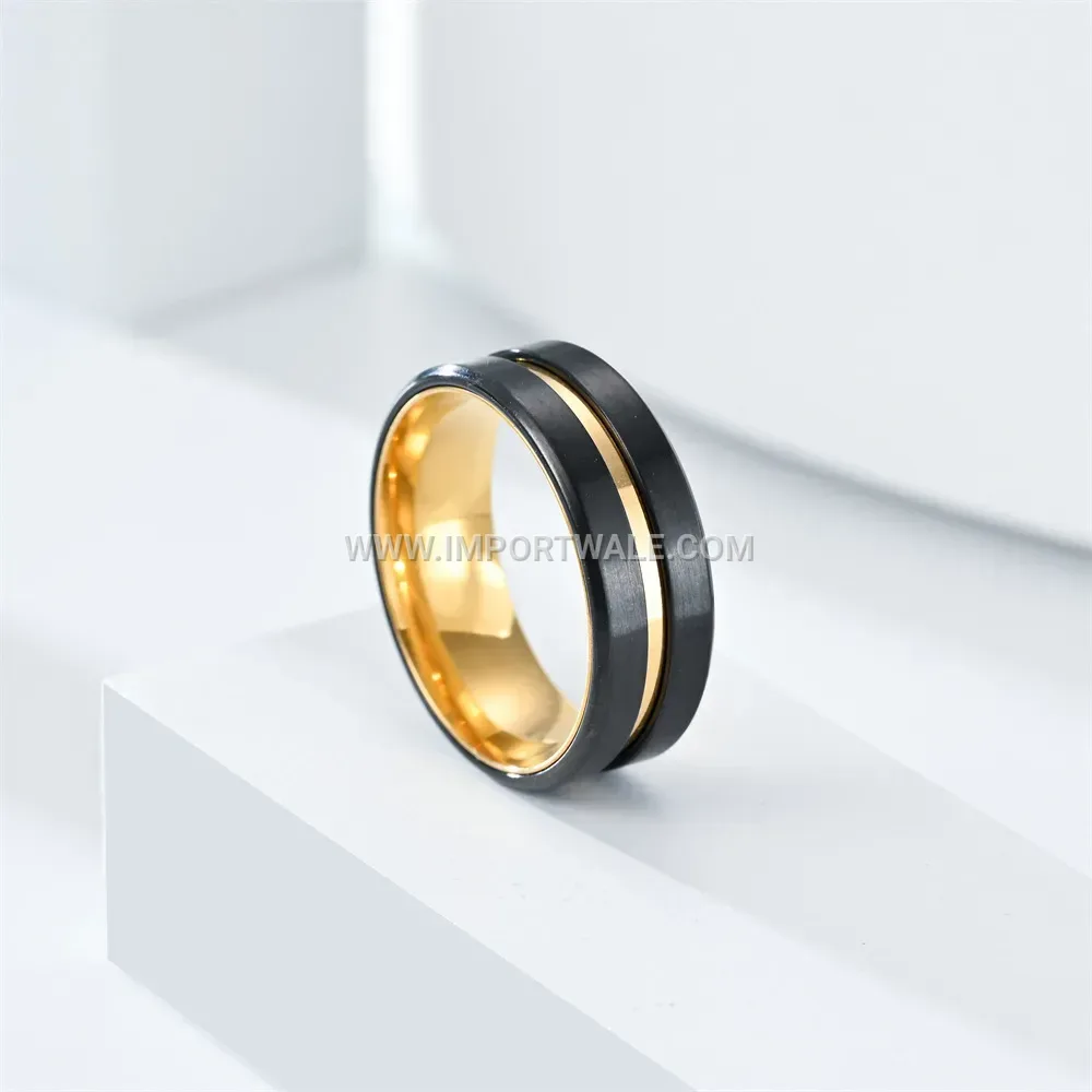 Two-Tone Stainless Steel Men's Ring with Gold Accent