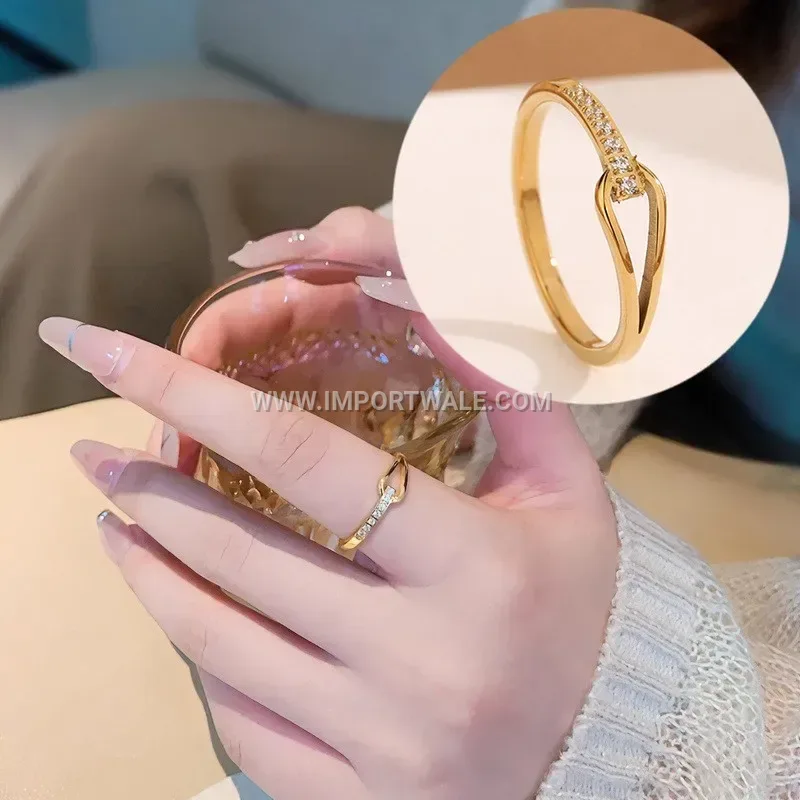 18K Gold Plated Geometric Zircon Stainless Steel Ring