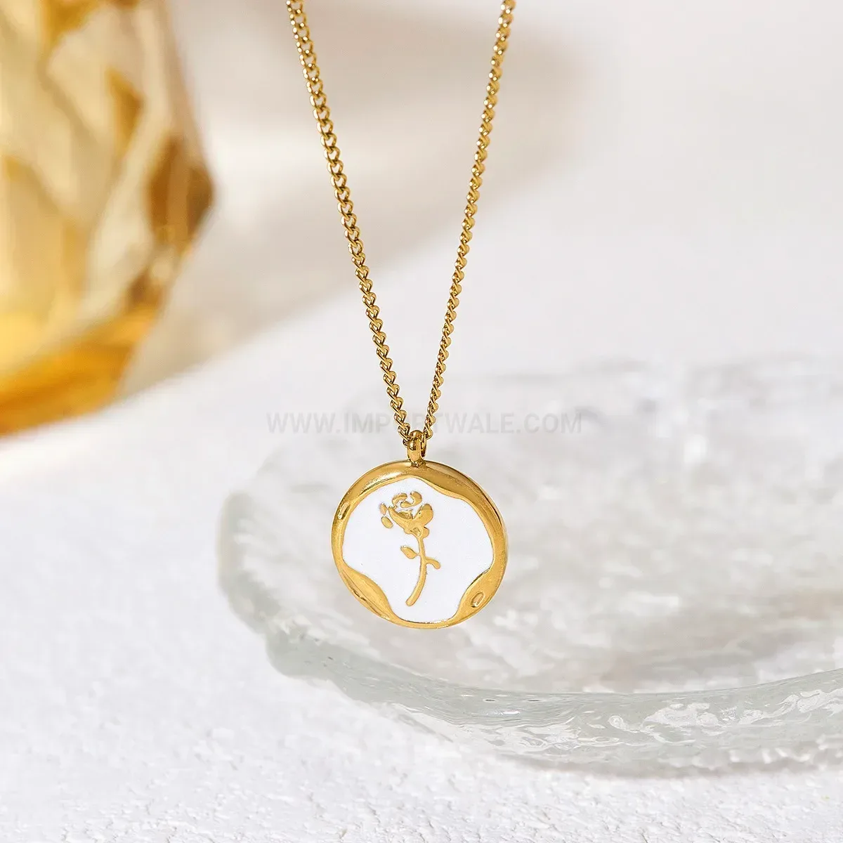 Premium French Retro Enamel Rose Pendant Stainless Steel Necklace