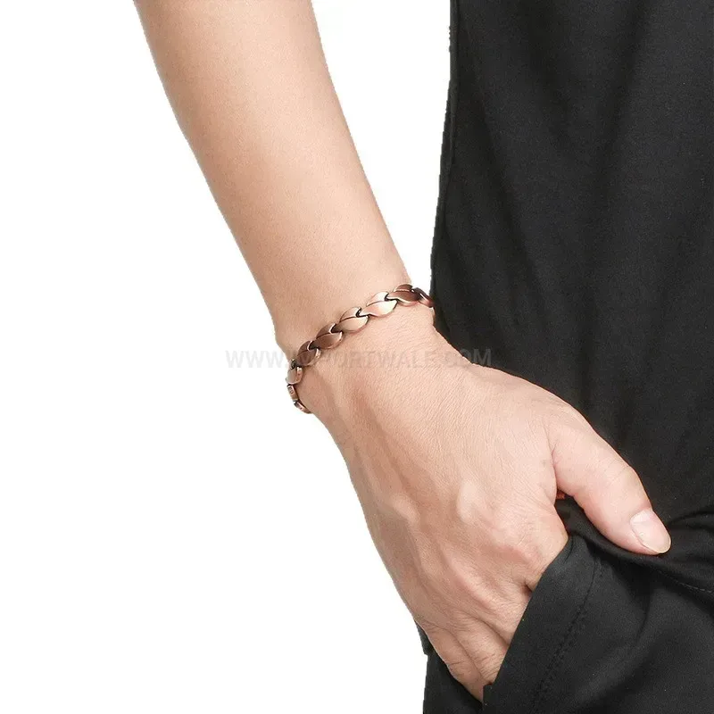 Designer Plated Leaf Motif Red Copper Bio Magnetic Therapy Bracelet