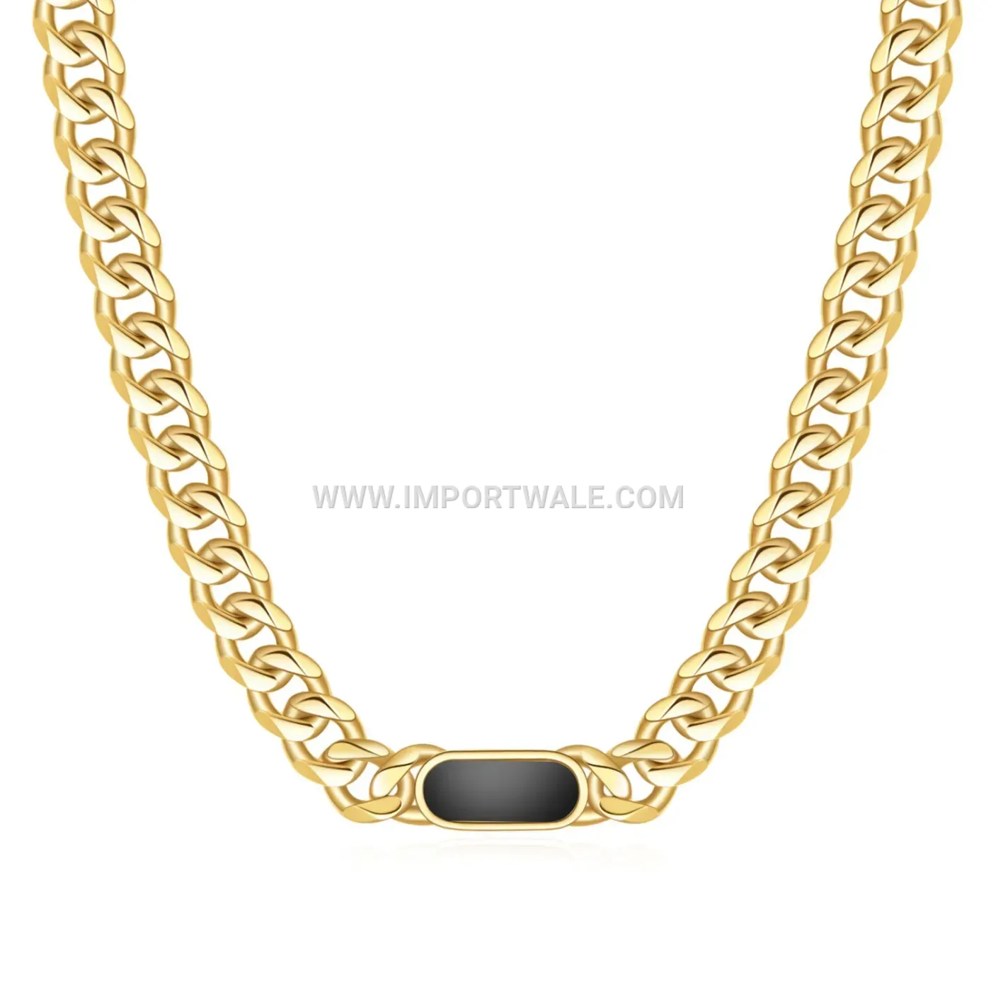 Gold Plated Stainless Steel Cuban Chain Shell Inlay Necklace
