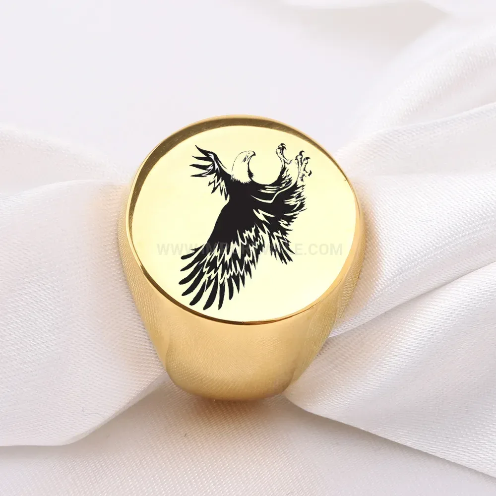 Classic Vintage Eagle Motif Engraved Stainless Steel Signet Ring