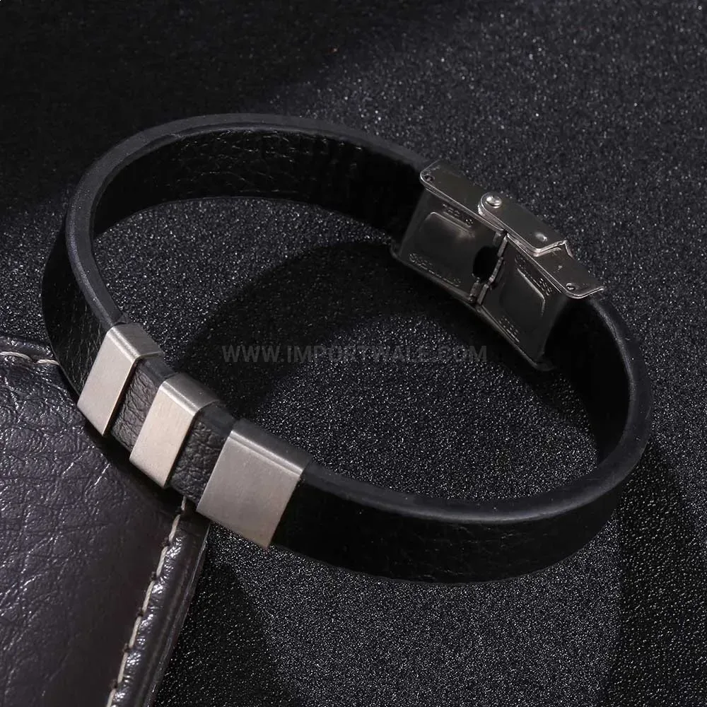 Minimalist Leather and Stainless Steel Accent Men's Bracelet