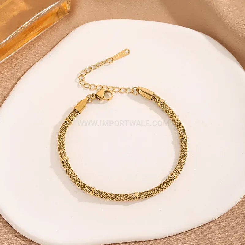 Bold Vintage Metallic Mesh Bead Chain Titanium Steel Jewelry Set