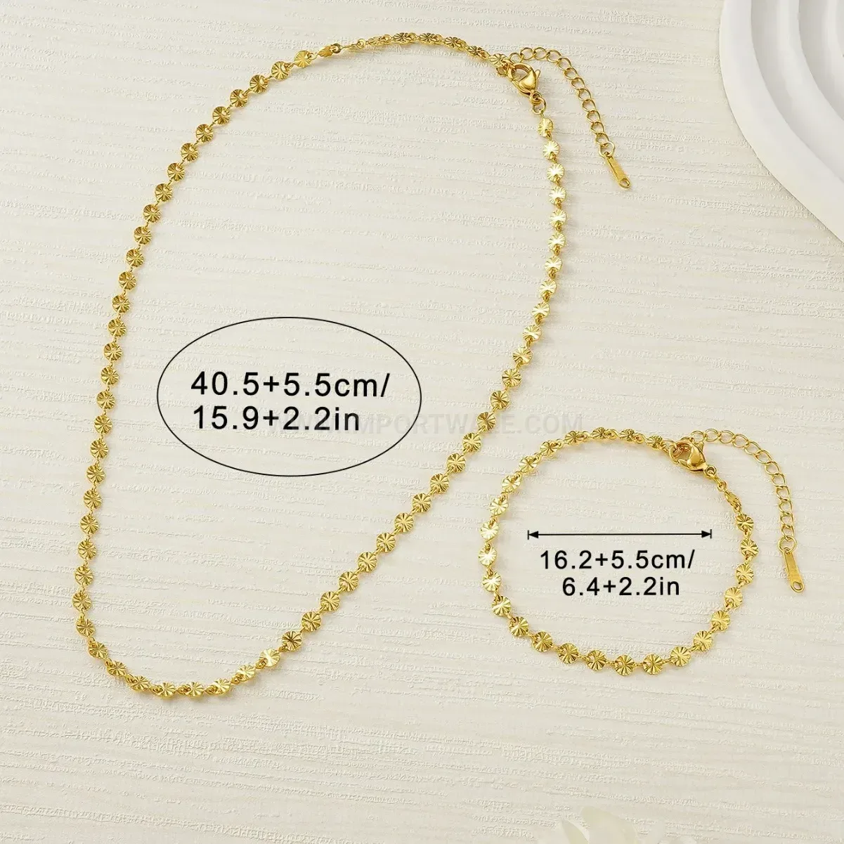 Elegant Textured Disc Gold-Plated Titanium Steel Jewelry Set