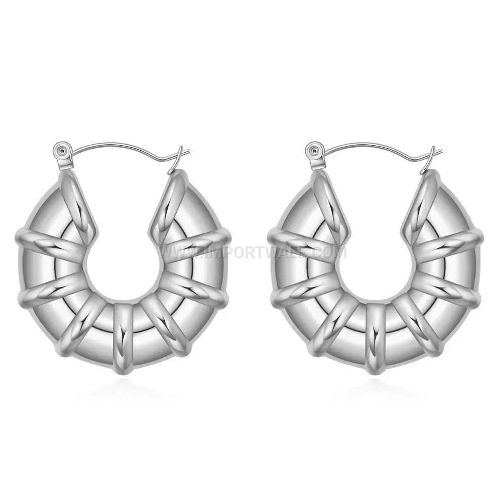 Retro Textured Geometric U-Shape Stainless Steel Earrings