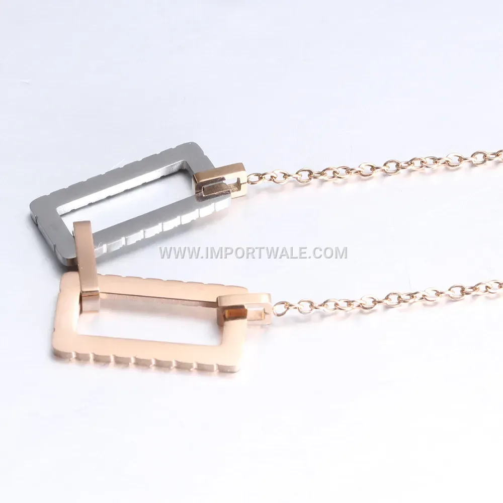Two-Tone Square Spliced Stainless Steel Layered Collar Necklace
