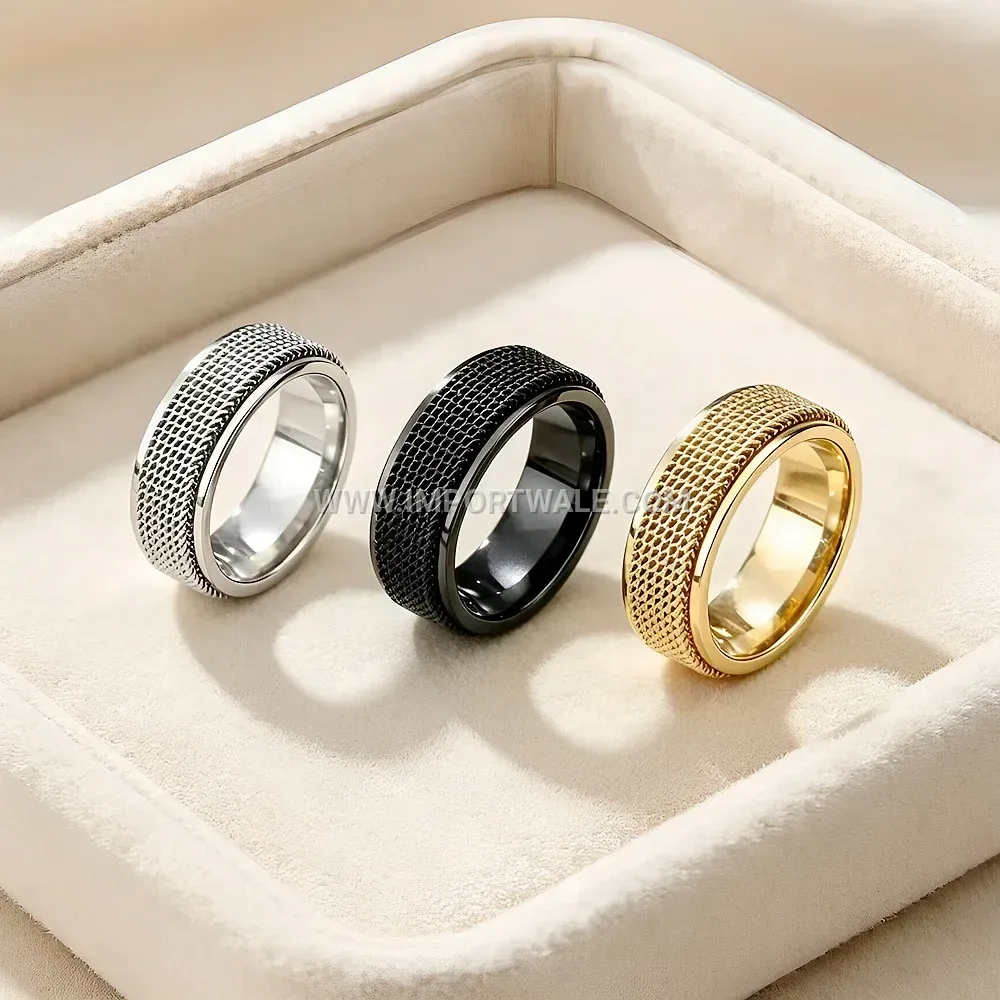 Rotatable Braided Mesh Texture Stainless Steel Band Ring