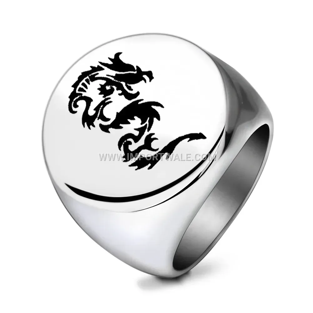 Minimalist Laser Engraved Dragon Stainless Steel Round Ring