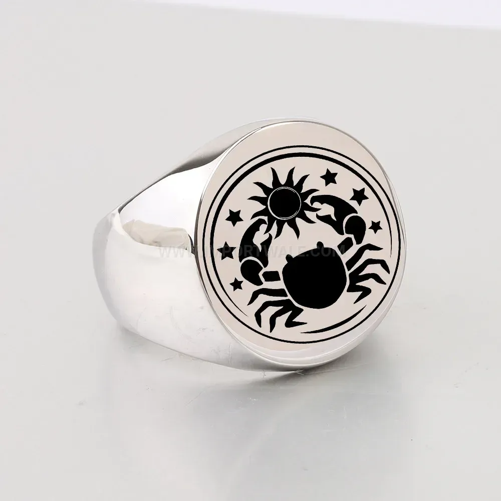 Designer Celestial Engraved Stainless Steel Vintage Signet Ring