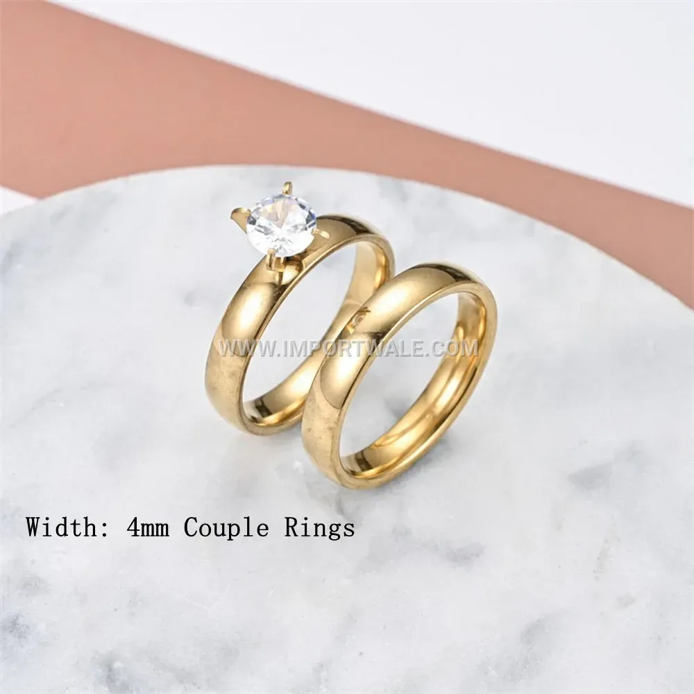 Zircon Studded Gold Plated Matching Couple Rings
