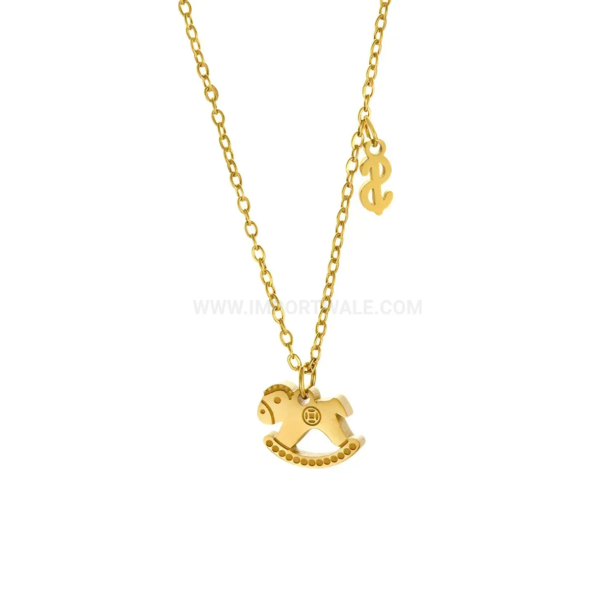 Stylish Gold Tone Stainless Steel Trojan Horse Coin Pendant Necklace