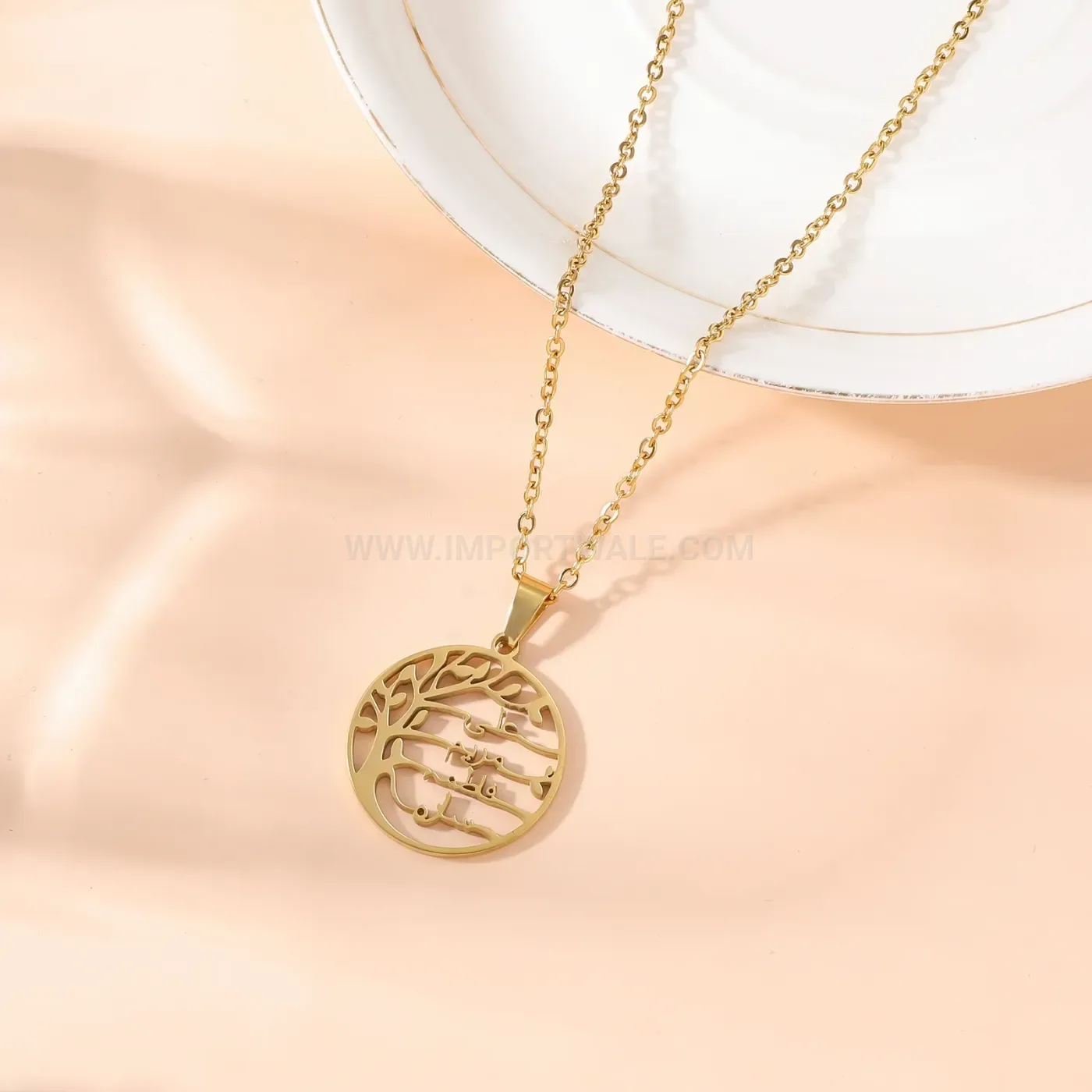 Stylish Tree of Life Islamic Calligraphy Stainless Steel Pendant Necklace