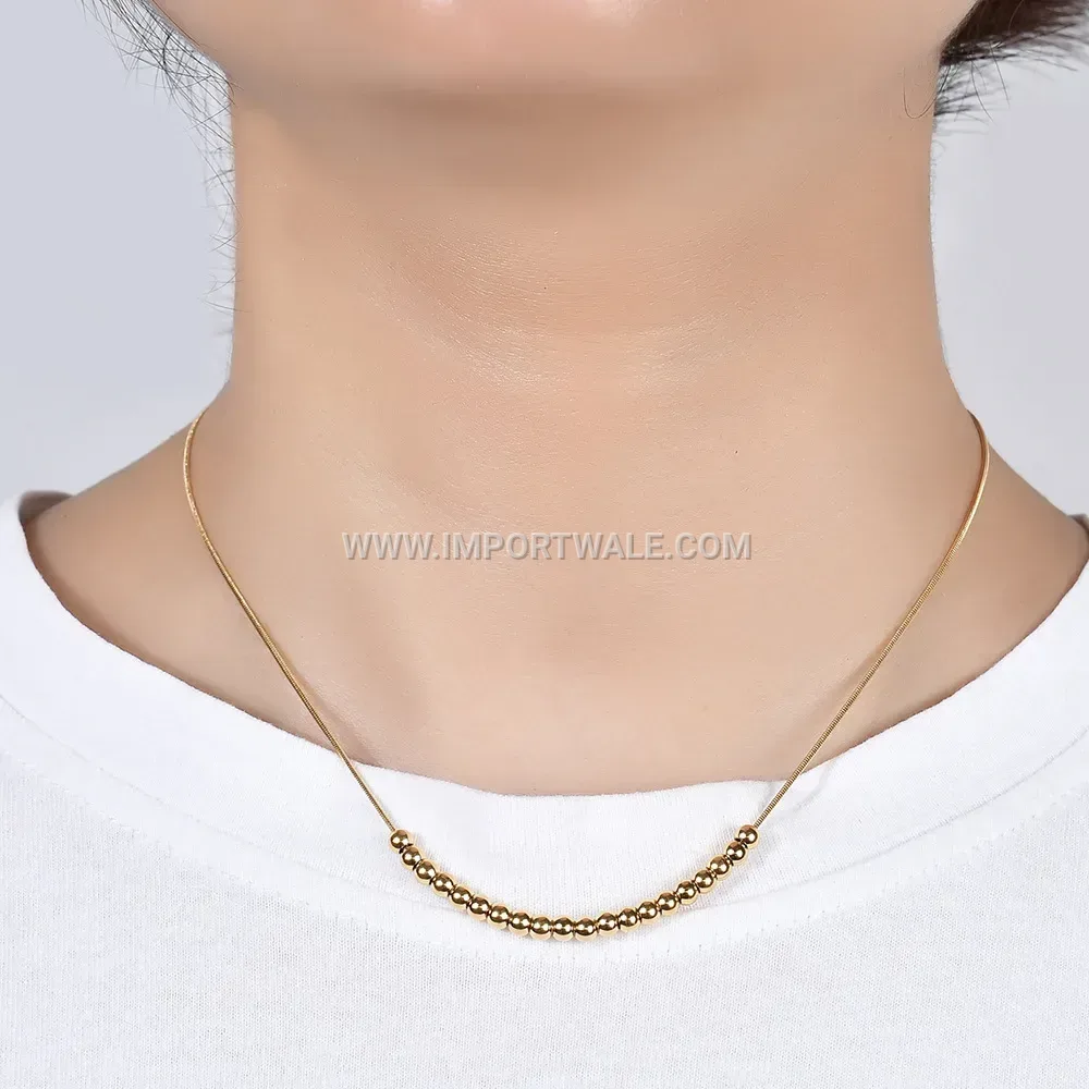 Beaded Stainless Steel Station Sphere Accent Choker Necklace