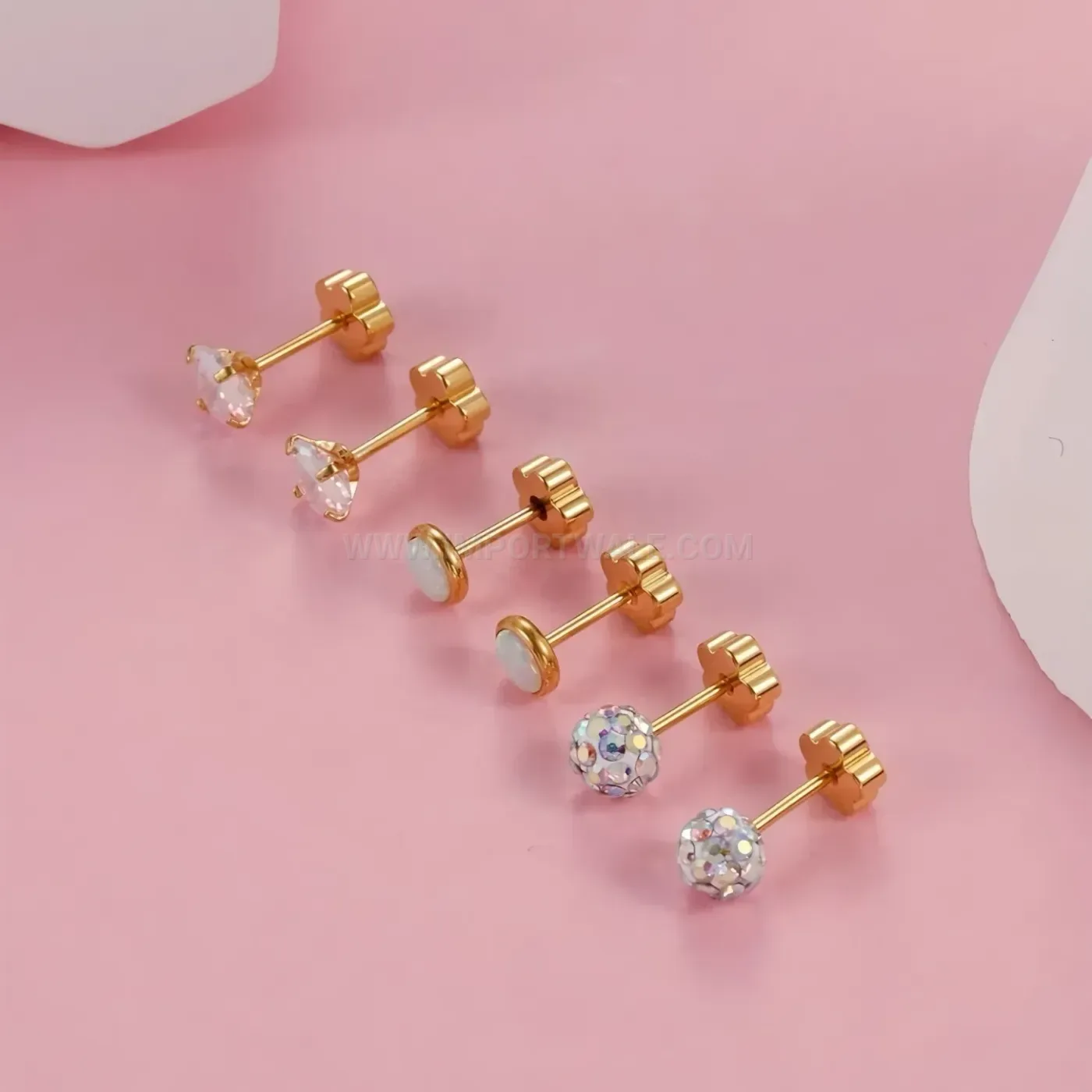 Trendy French Style Gold Plated Zircon Butterfly Opal Stud Earrings Set